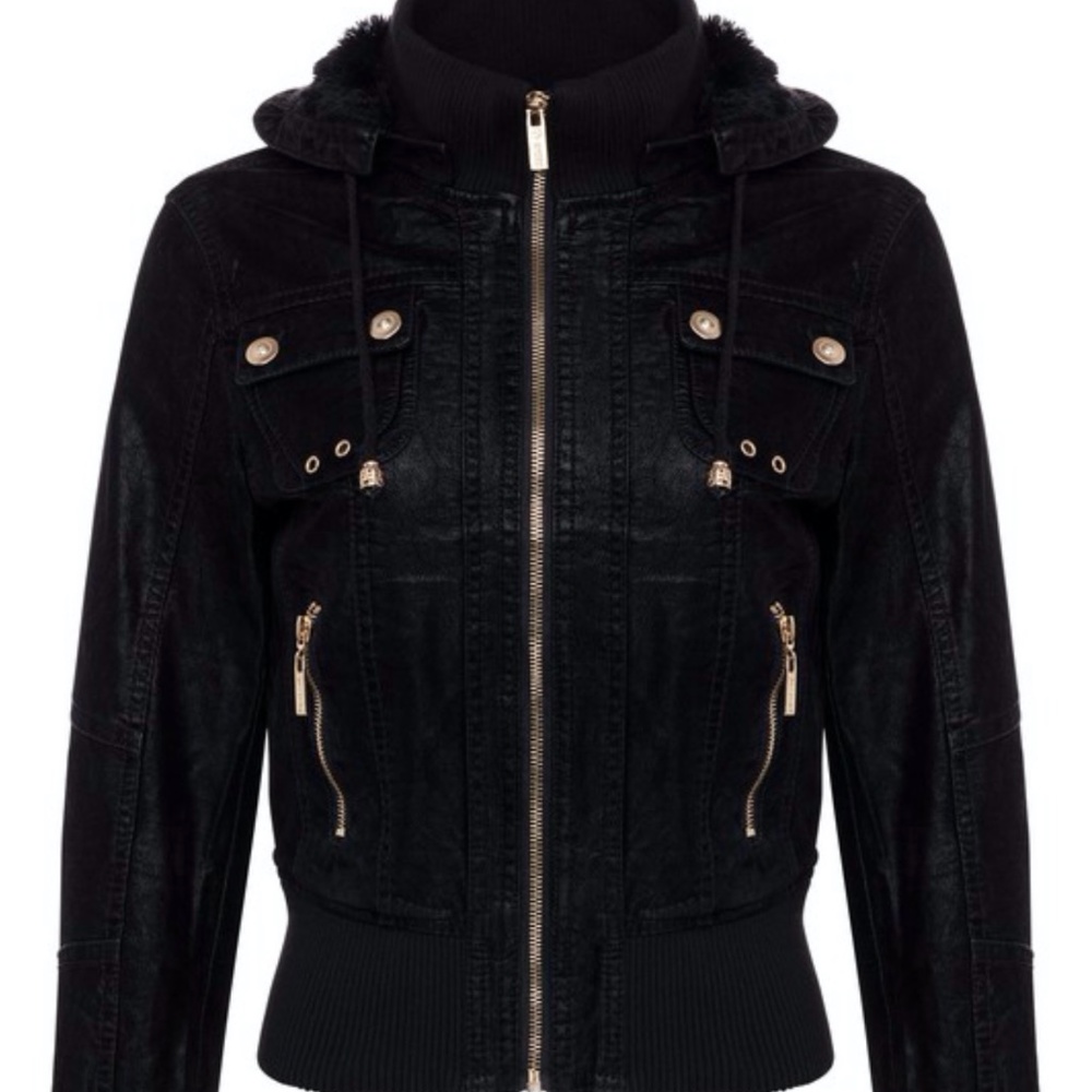 Black Hooded Faux Suede Jacket